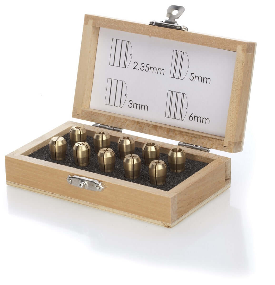 10 Präzisions Metallspannzangen in Holzbox 10 Präzisions Metallspannzangen in Holzbox