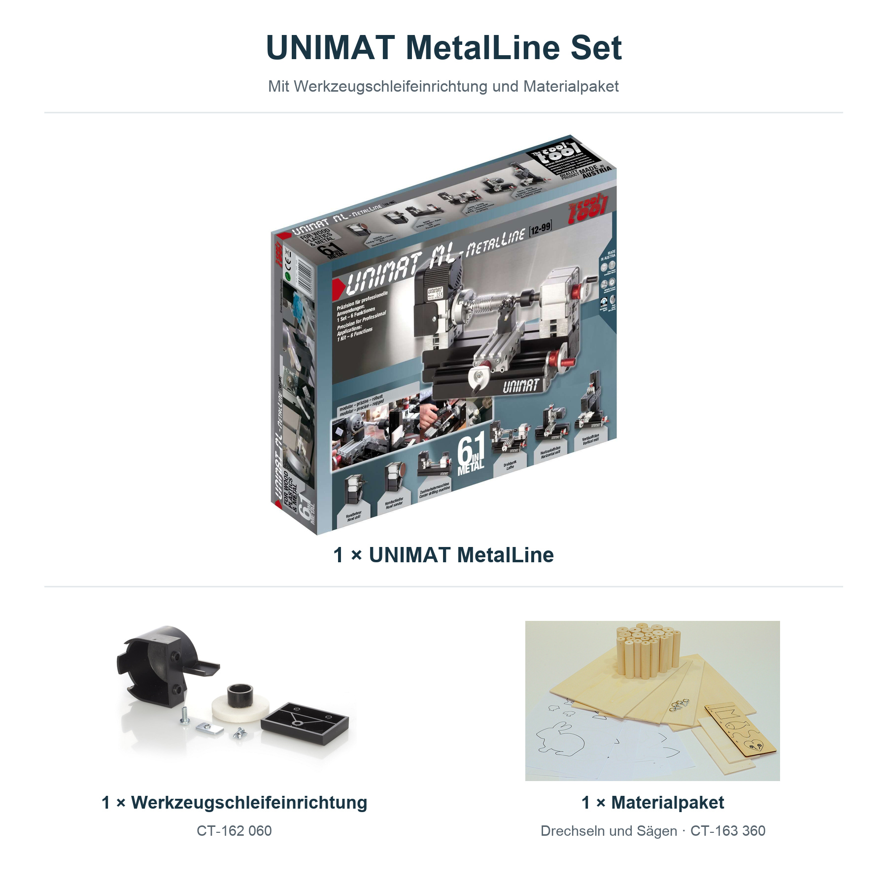 Unimat ML mit Werkzeugschleifeinrichtung und Materialpaket