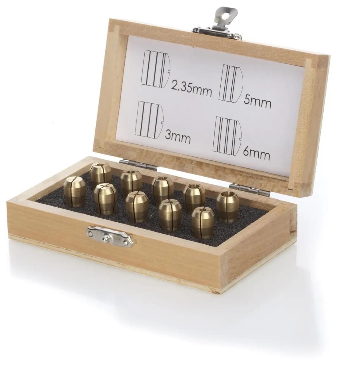 10 Präzisions Metallspannzangen in Holzbox